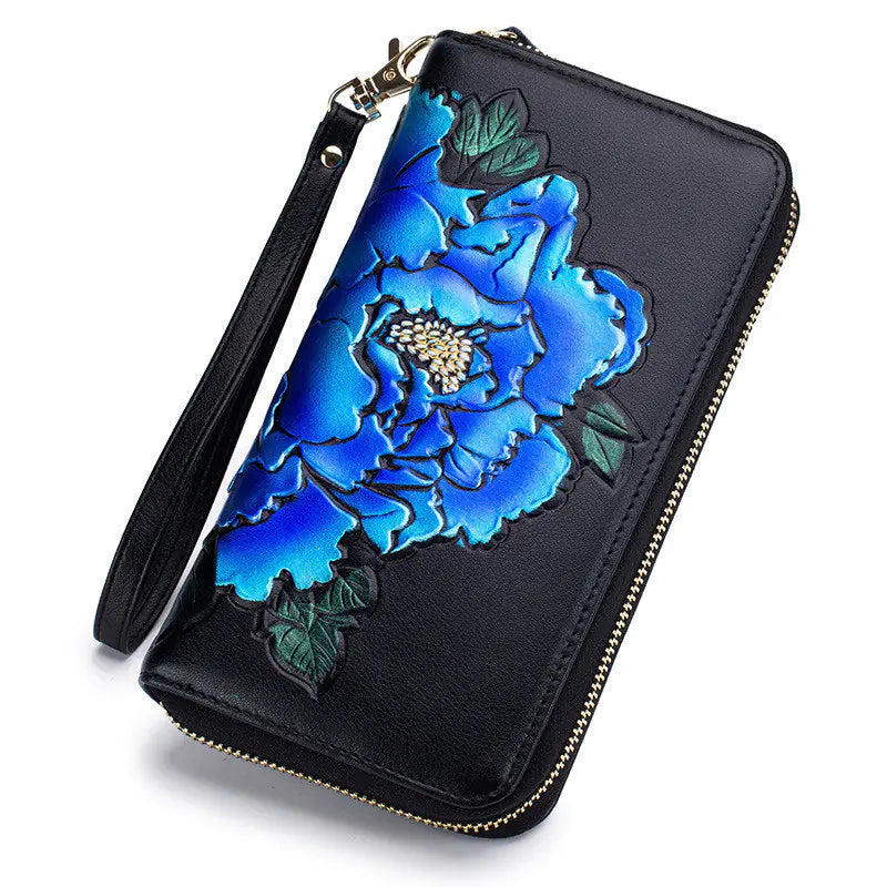 Hand-Painted Peony Organ Wallet for Ladies