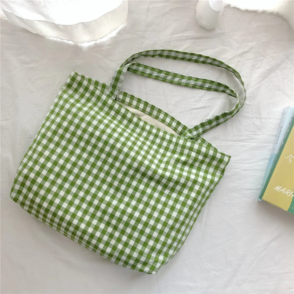 One Shoulder Checked Cotton Bag for Ladies