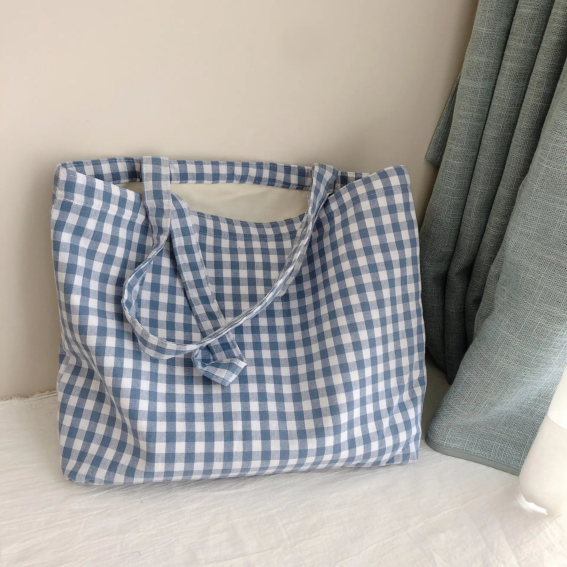One Shoulder Checked Cotton Bag for Ladies