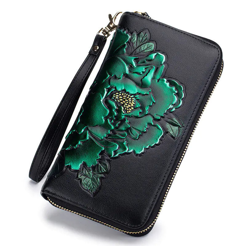 Hand-Painted Peony Organ Wallet for Ladies