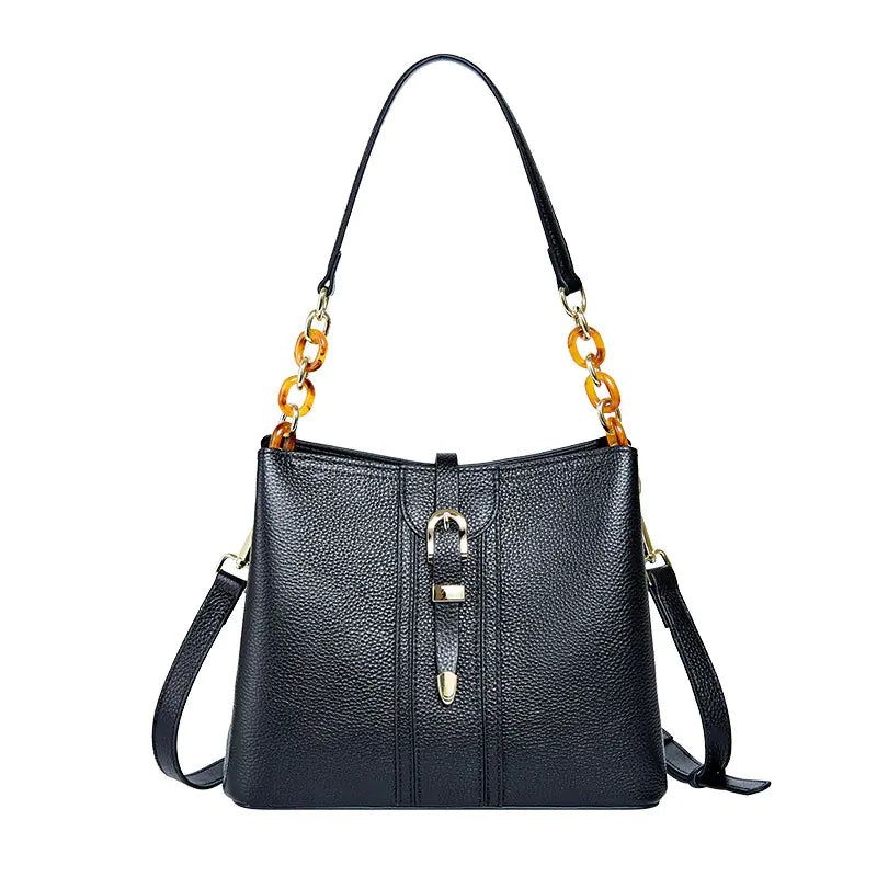 Large Capacity Leather Bucket Handbag