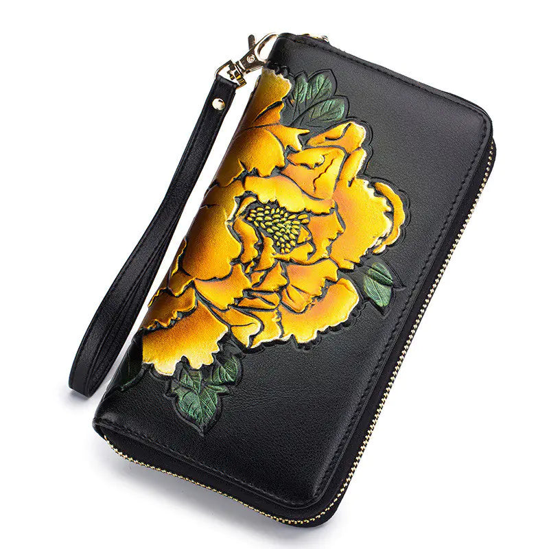 Hand-Painted Peony Organ Wallet for Ladies