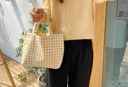 One Shoulder Checked Cotton Bag for Ladies