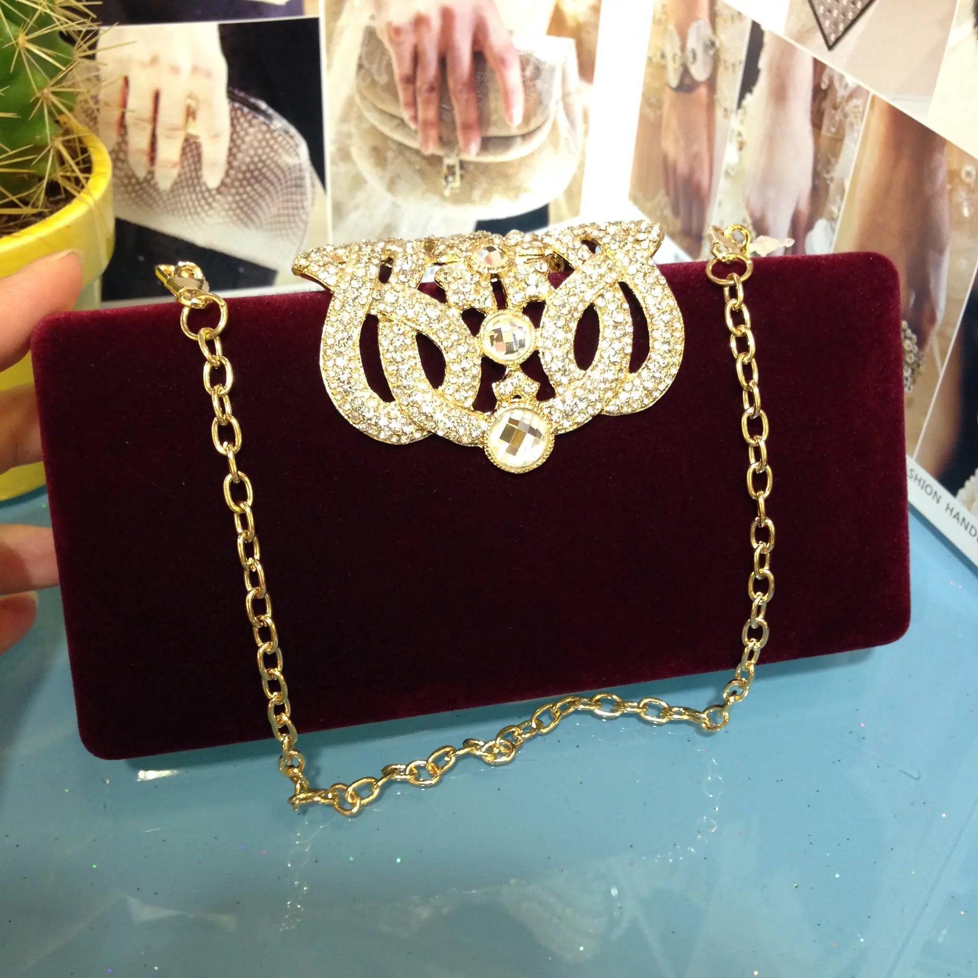 Rhinestone Crown Suede Bridal Bag for Ladies